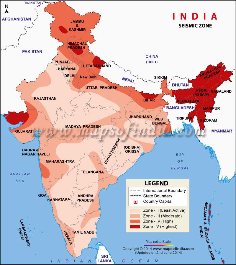 Map of Sesmic Zones of India